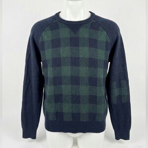 L.L. Bean Navy and Green Checkered Crewneck Sweater
